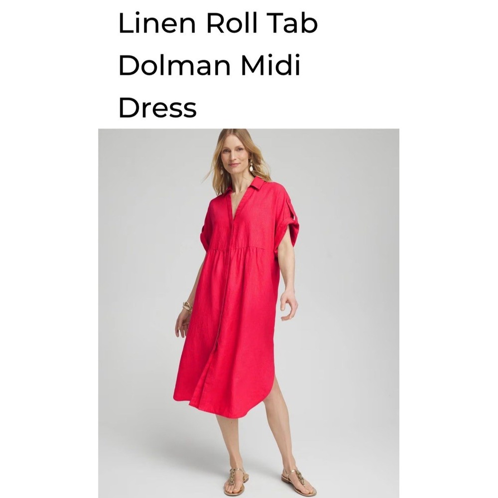 Chico's Midi‎ Dress Size XS/Small Watermelon Punch Red 100% Linen Oversized